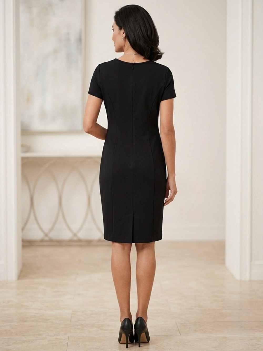 Talbots Little Black Dress Keyhole Cutout Sheath Ponte Knit Classic LBD Career 8 - Picture 2 of 8